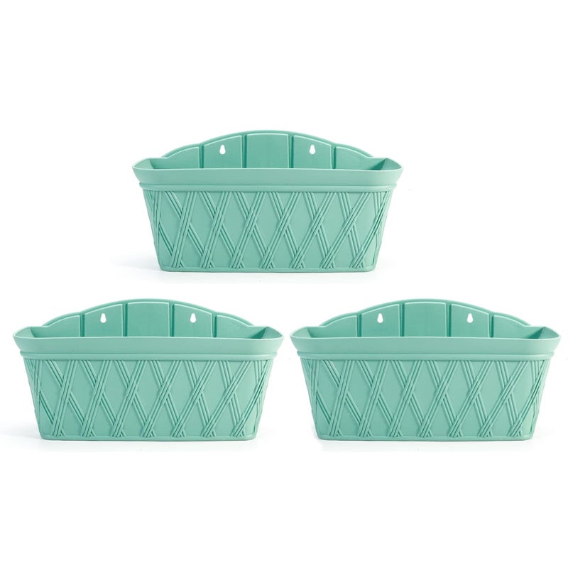 Sungmor 3 Pack Wall Hanging Planters, 16.5 Inch Railing Fence Hanging Flower Pots, Thickened Plastic Water Storage Plant Pot, Indoor Outdoor Garden Balcony Decor, Light Green Large Plant Basket - Image 2